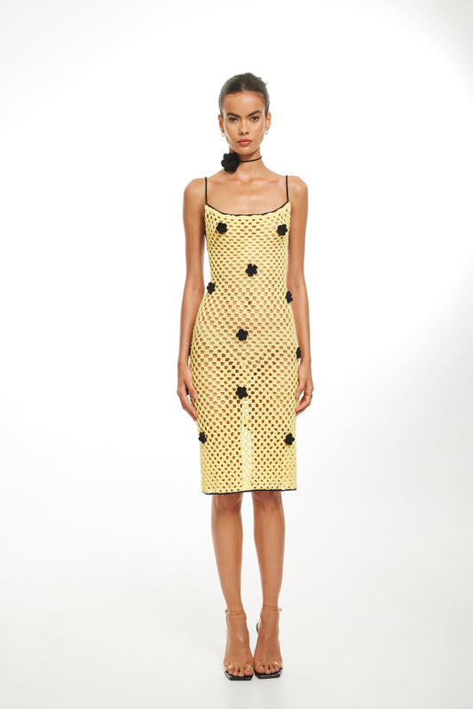 BLACK ON YELLOW MIDI DRESS